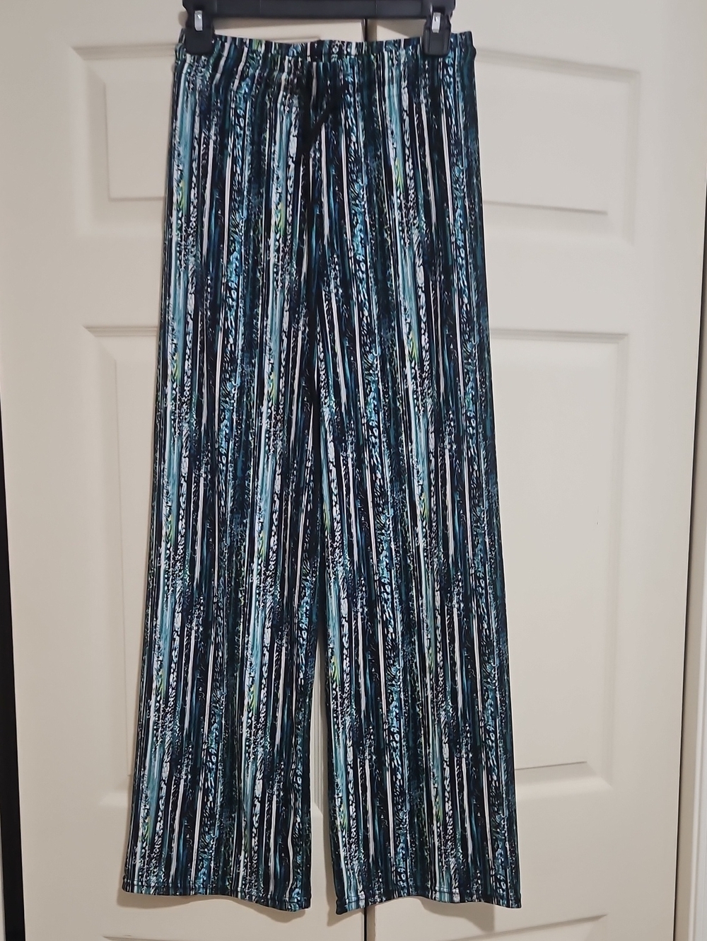Wide Leg Striped Print Pants - Blue/Black
